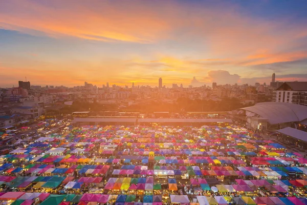 Vacker Solnedgång Flygfoto Marknaden Tak Topp Och City Downtown Bakgrund — Stockfoto