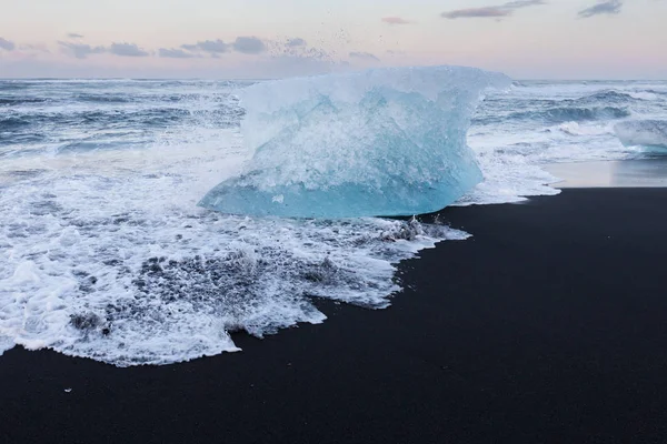 Islândia Quebrar Gelo Praia Areia Lava Preta Inverno Areia Natural — Fotografia de Stock