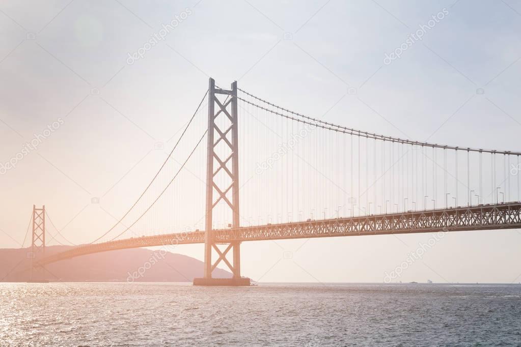 Akashi suspension bridge the longest bridge in Japan cross sea in Kobe