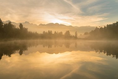 Sunrise, Mathson Gölü Aoraki Mount Cook Milli Parkı Yeni Zelanda, doğal peyzaj arka plan