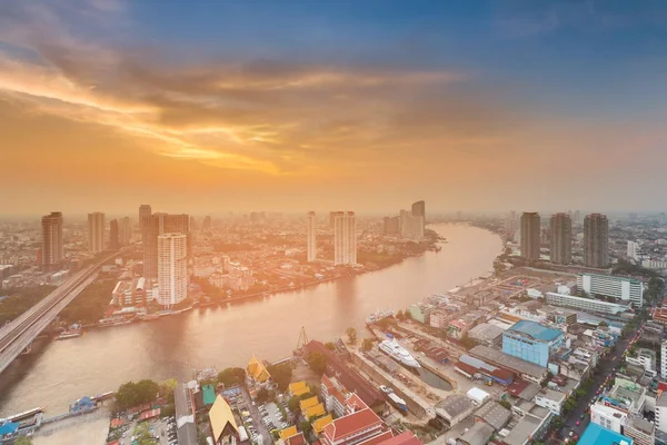 Bangkok City Downtown Mit Der Skyline Des Flusses Und Nach — Stockfoto