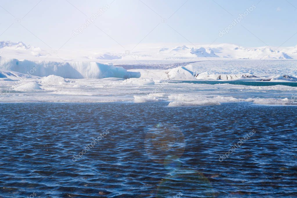 Jakulsarlon ice lagoon with clear blue sky background natural winter season lceland landscape