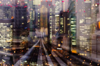 Ofisinizde şehir ışık hareket çift pozlama tren yolu, arka plan bulanık