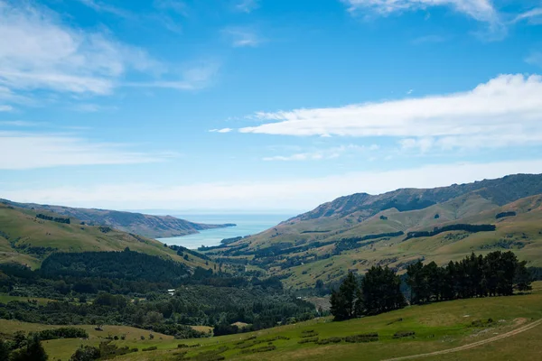 Akaroa Dorp Aan Banken Schiereiland Nieuw Zeeland Oostkust Natuurlijke Landschap — Stockfoto