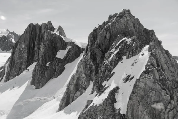 Aerial view close up mountain Cook peak, black and white tone, west coast New Zealand