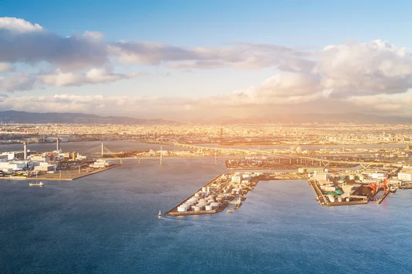 stock image Osaka city and seaport aerial view skyline background from Cosmo