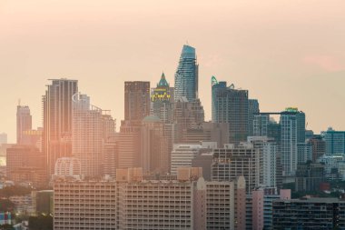 Şehir ofis binası günbatımı sesi, cityscape downtown arka plan