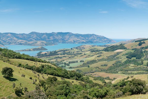 Scenic landscapes Akaroa, East Coast New Zealand natural landscape background