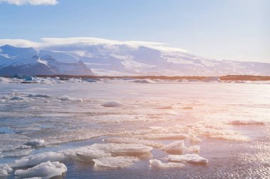 Jakulsarlon buz Gölü kış sezon İzlanda, doğal peyzaj arka plan
