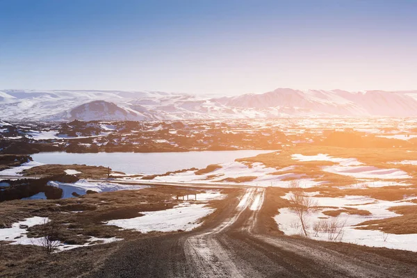 Исландия Зимний Сезон Сельская Дорога Природного Ландшафта — стоковое фото