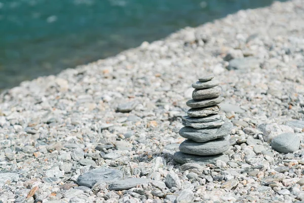 Balance stack stone river side, natural abstract background