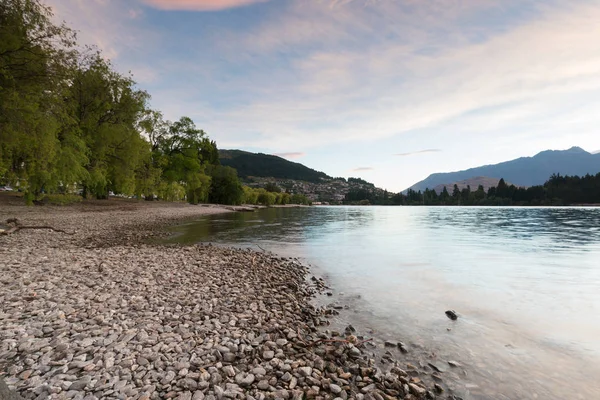 Lago Agua Wakatipu Queen Town Nueva Zelanda Paisaje Natural Fondo —  Fotos de Stock