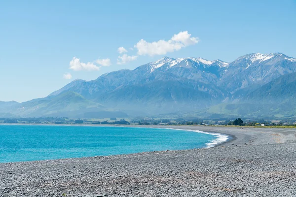 Kaikoura Pláž Zaobleny Horské Pozadí Pozadí Přírodní Krajina Nového Zélandu — Stock fotografie