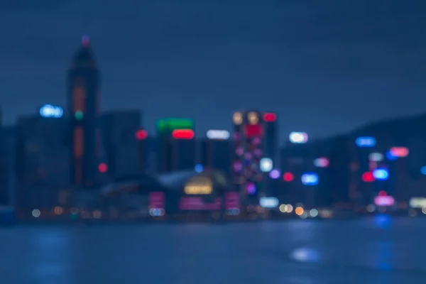 Gece Bulanık Bokeh Hong Kong Işık Seafront Arka Plan Bulanık — Stok fotoğraf