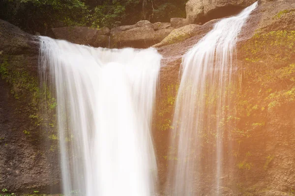 Natural Stream Waterfall Tropical Deep Forest Natural Landscape Background Stock Image