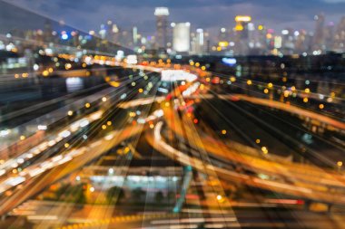 Şehir gece bulanık ışık yolu çift pozlama bulanık hareket ışık, arka plan deyimleri