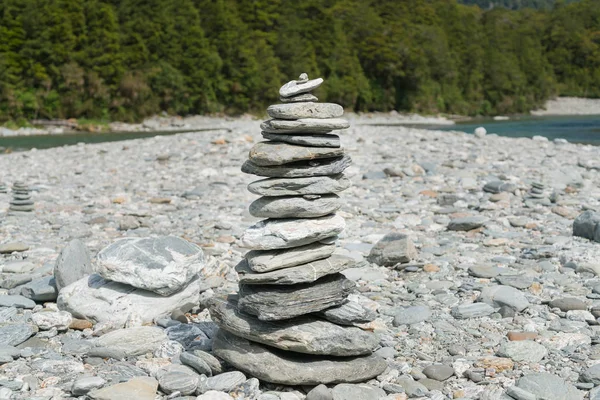 Close up river balance stack stone, natural zen abstract background