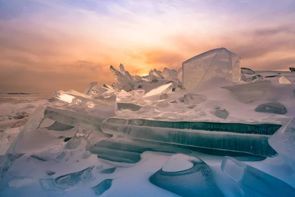 Ледяная Трещина Замерзшем Байкальском Озере Севере Сибири — стоковое фото