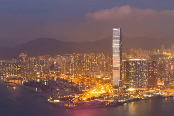Hong Kong Şehir Işletme Şehir Gece Görünümü Cityscape Arka Plan — Stok fotoğraf