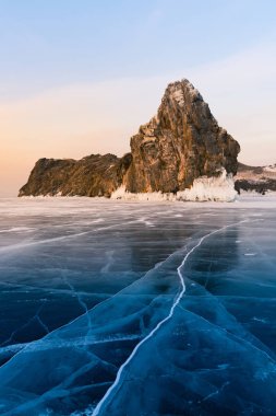Baykal Rusya taş zemin, Rusya kış sezon doğal peyzaj buz gibi buz üzerinde