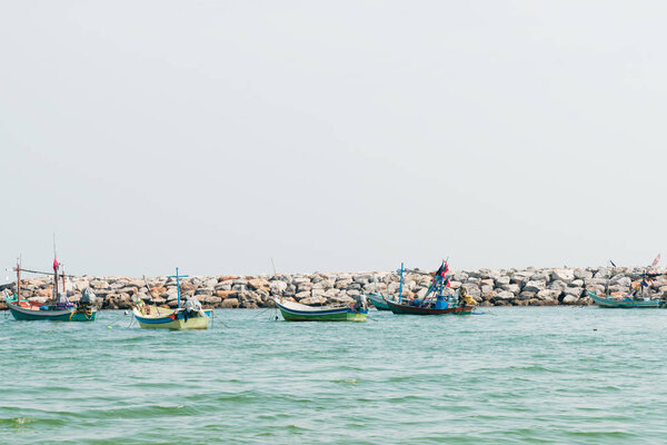 Little sea fishing boat skyline, natural landscape background