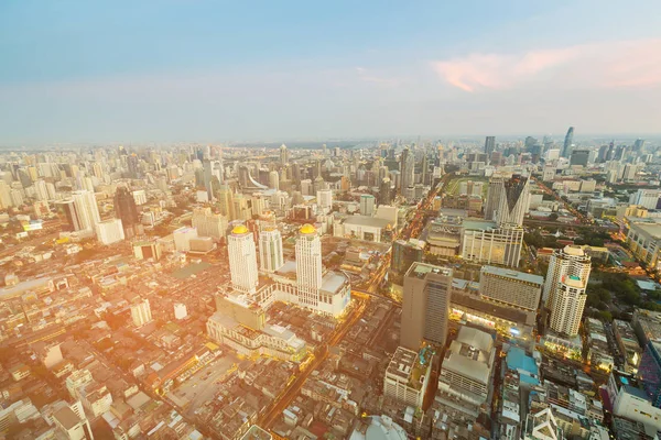 Bangkok Ciudad Centro Negocios Vista Aérea Con Fondo Azul Horizonte —  Fotos de Stock