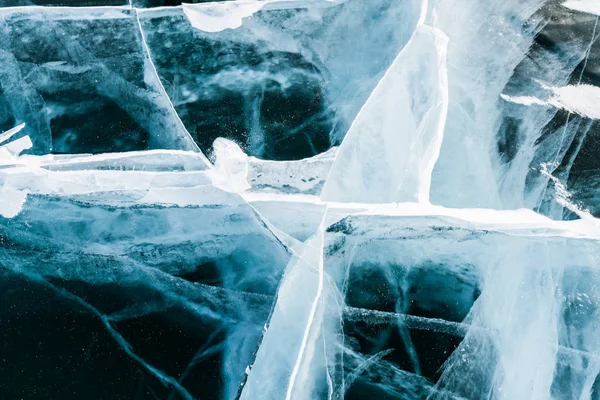 Grieta Hielo Textura Del Suelo Fondo Baikal Temporada Invierno Rusia — Foto de Stock