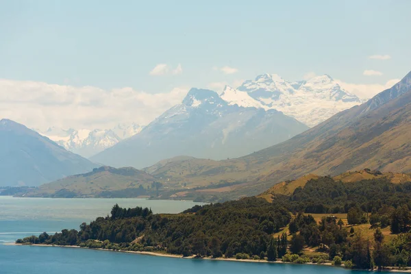 Wakatipu Vatten Sjö Med Snow Mountain Bakgrund Sydön Nya Zeeland — Stockfoto