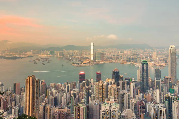 Hong Kong Město Kancelářská Budova Obchodního Centra Nad Pobřeží Panoráma — Stock fotografie