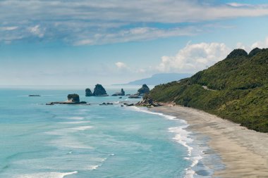 Güzel Yeni Zelanda west coast Island beach, doğal peyzaj arka plan