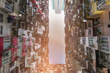 Residence daire alt görünümü, Hong Kong cityscape downtown kalabalık