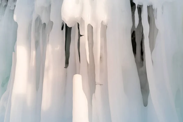 Grotta Ghiaccio Primo Piano Texture Sfondo Stagione Invernale Paesaggio Naturale — Foto Stock