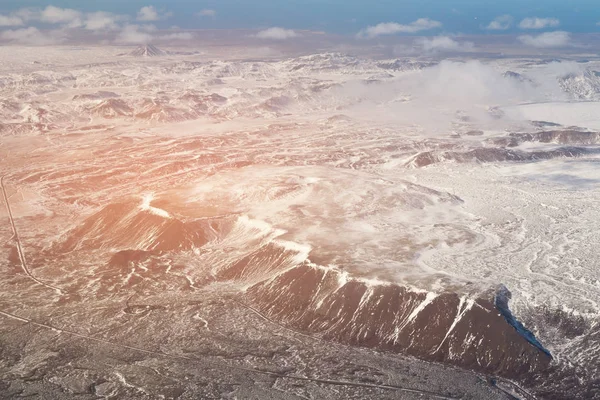 Vista Aerea Montagna Nera Con Neve Islanda Stagione Invernale Paesaggio — Foto Stock