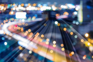 Soyut bulanık bokeh ışık şehir şehir çift pozlama tren parça hareket iş