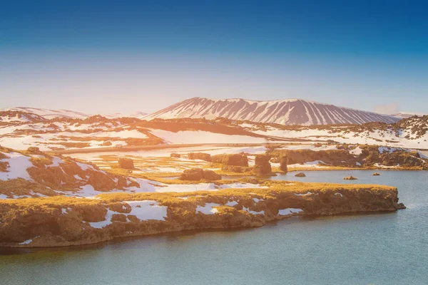 Myvant Volcano Iceland winter season natural landscape background