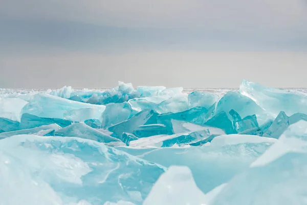 Rachadura Gelo Sobre Água Baikal Inverno Temporada Lago Paisagem Natural — Fotografia de Stock