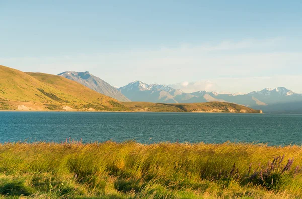 Het Lake Tekapo Met Cook Achtergrond Zonsondergang Toon Nieuw Zeeland — Stockfoto
