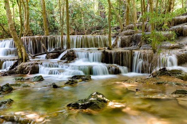 热带丛林森林景观背景下的自然瀑布 — 图库照片