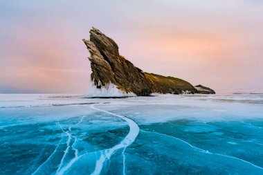 Kış Baykal Gölü Sibirya Rusya, doğal peyzaj arka plan dondurulmuş