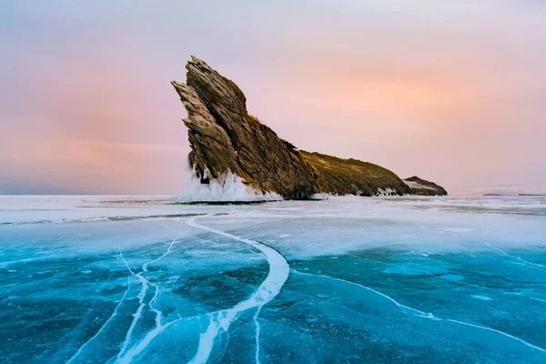 Κατεψυγμένα Χειμώνα Στη Λίμνη Βαϊκάλη Σιβηρία Ρωσία Φυσικό Τοπίο Φόντου — Φωτογραφία Αρχείου