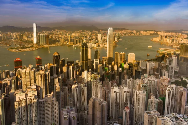 Hong Kong Centrální Obchodní Centrum Letecký Pohled Zátoku Victoria — Stock fotografie