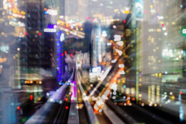 Şehir Manzaralı bokeh ışık gece, arka plan hareketli hareket tren yolu