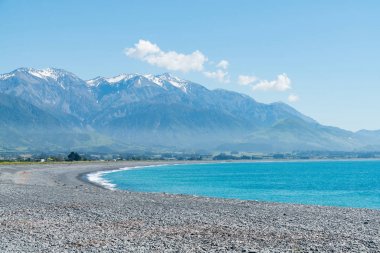 Kaikoura East coast Yeni Zelanda doğal manzara arka plan mavi deniz plaj kavisli
