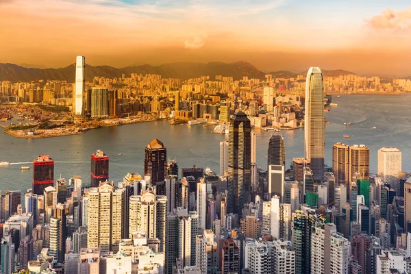 Hong Kong Letecký Pohled Centrální Obchodní Centra Nad Victoria Bay — Stock fotografie