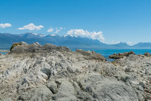 Kaikoura Береговая Линия Горным Фоном Южный Остров Новая Зеландия Природный — стоковое фото