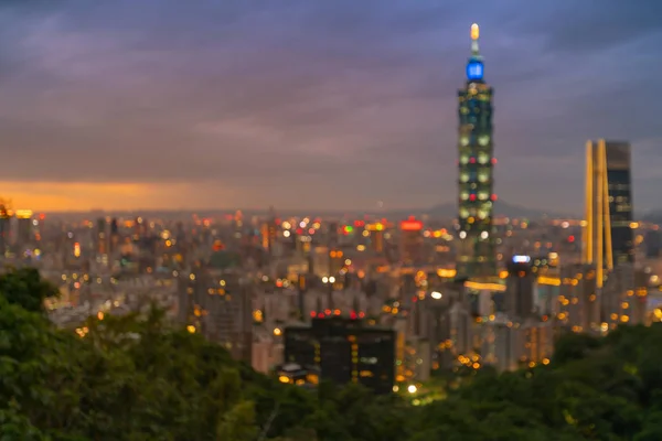 Bulanık Işık Şehri Taipei Ufuk Çizgisi Gece Görüşü Soyut Arkaplan — Stok fotoğraf