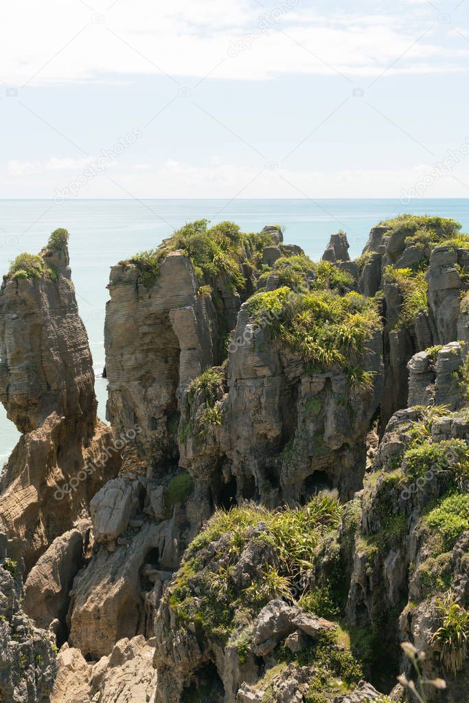 Pancake rocks at Punakaiki southern island, New Zealand natural landscape 