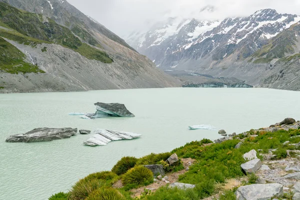 Lago Água Refeição Geleira Vale Gancho Paisagem Natural Nova Zelândia — Fotografia de Stock