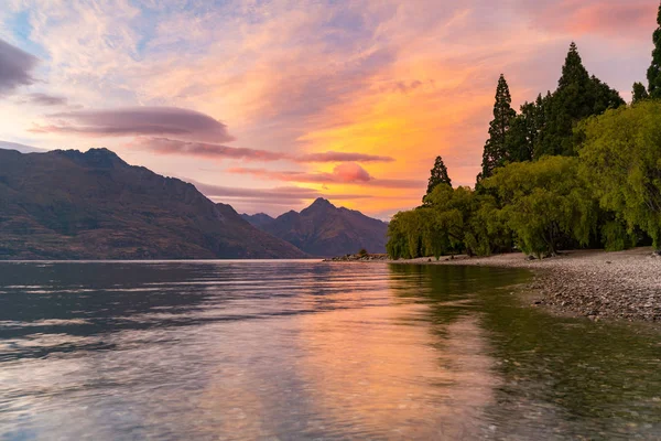 Belo Após Pôr Sol Céu Sobre Wanaka Lago Nova Zelândia — Fotografia de Stock