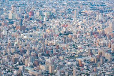 Yüksek açılı Tokyo şehri yerleşim alanı, Japon şehir manzarası arka planı